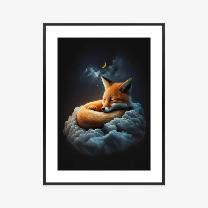 Plakat Śpiący Lisek Na Chmurce