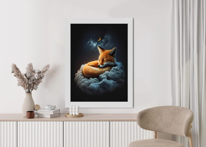 Plakat Śpiący Lisek Na Chmurce
