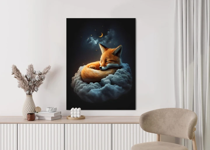 Plakat Śpiący Lisek Na Chmurce