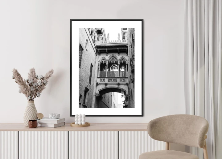 Plakat Czarno Biała Dzielnica Gotycka W Barcelonie