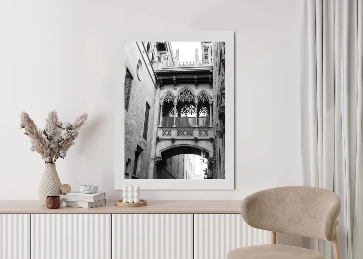 Plakat Czarno Biała Dzielnica Gotycka W Barcelonie