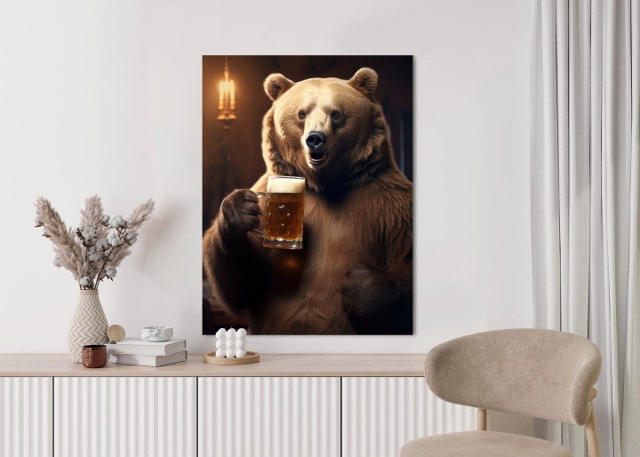Plakat Śmieszny Słodki Miś Z Kuflem Piwa