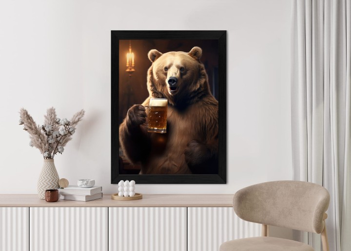 Plakat Śmieszny Słodki Miś Z Kuflem Piwa