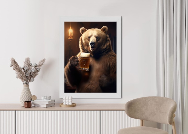 Plakat Śmieszny Słodki Miś Z Kuflem Piwa