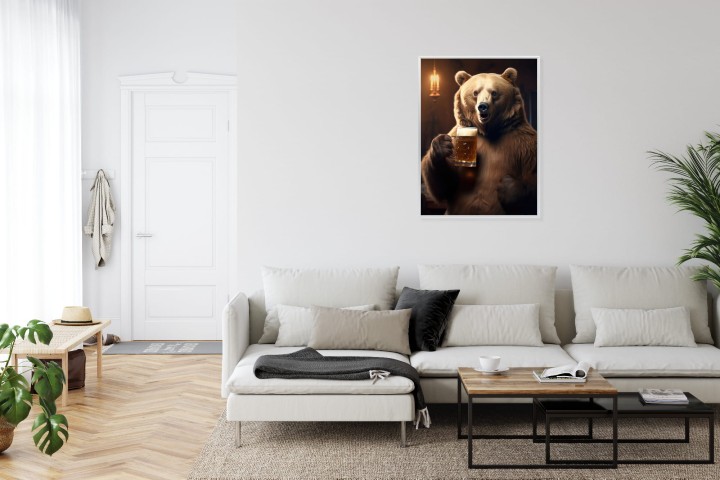 Plakat Śmieszny Słodki Miś Z Kuflem Piwa