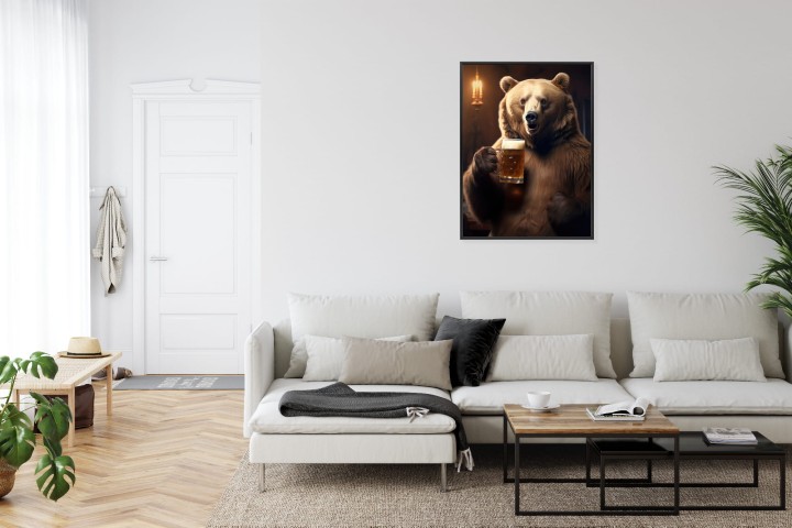 Plakat Śmieszny Słodki Miś Z Kuflem Piwa