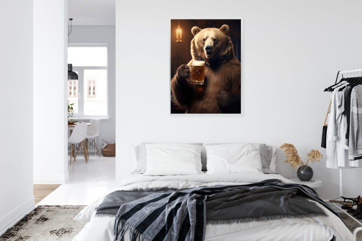 Plakat Śmieszny Słodki Miś Z Kuflem Piwa