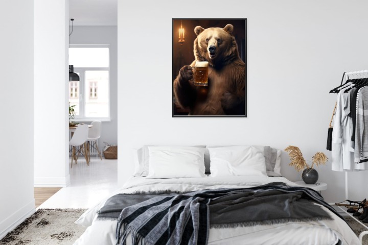 Plakat Śmieszny Słodki Miś Z Kuflem Piwa