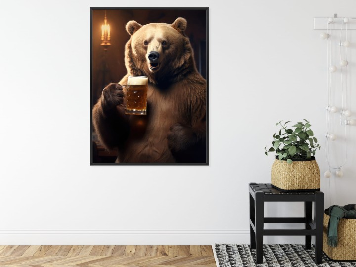 Plakat Śmieszny Słodki Miś Z Kuflem Piwa