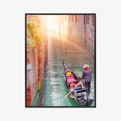 Plakat Gondolier Wenecki Na Zielonych Wodach Kanału