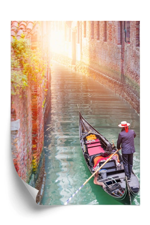 Plakat Gondolier Wenecki Na Zielonych Wodach Kanału