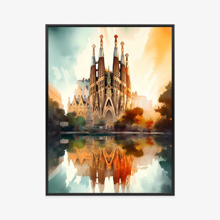 Plakat Kościół Sagrada Familia Malowany Akwarelą