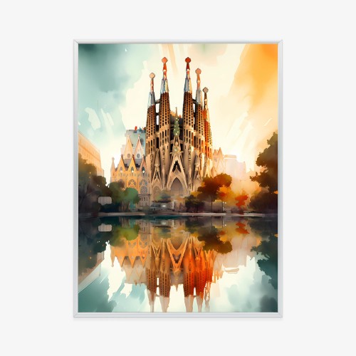 Plakat Kościół Sagrada Familia Malowany Akwarelą