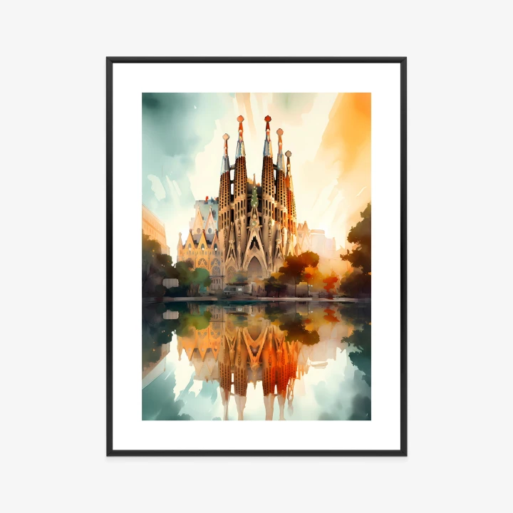 Plakat Kościół Sagrada Familia Malowany Akwarelą
