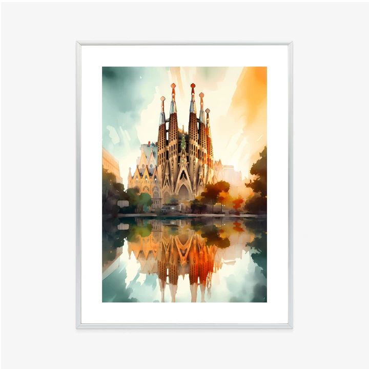 Plakat Kościół Sagrada Familia Malowany Akwarelą