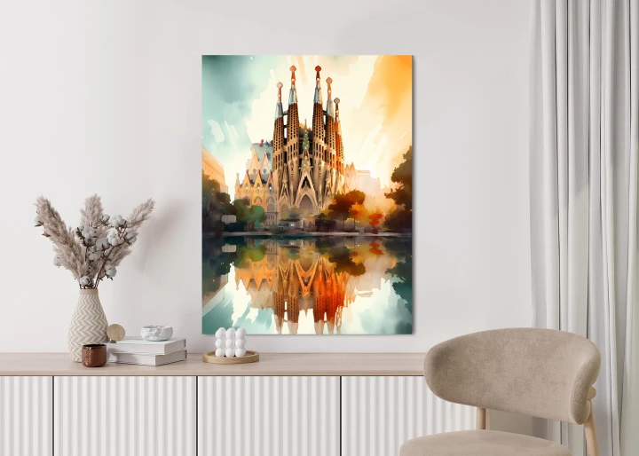 Plakat Kościół Sagrada Familia Malowany Akwarelą