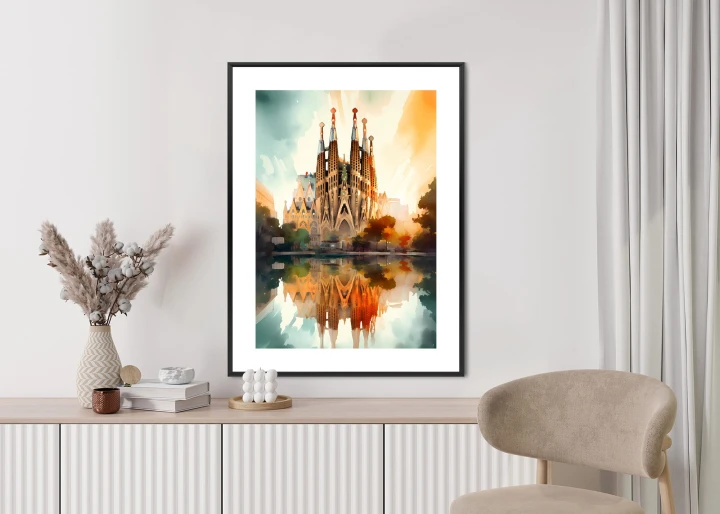 Plakat Kościół Sagrada Familia Malowany Akwarelą