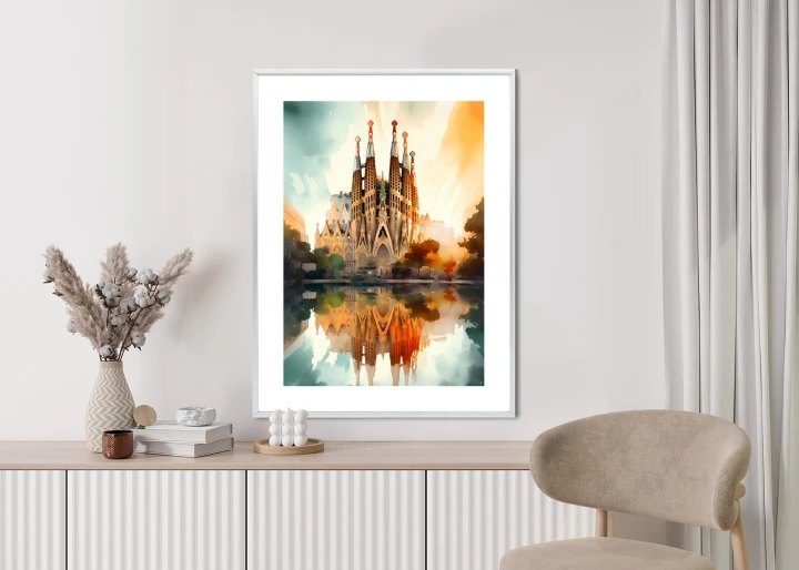 Plakat Kościół Sagrada Familia Malowany Akwarelą