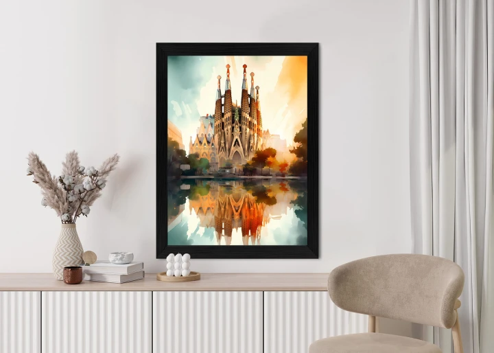 Plakat Kościół Sagrada Familia Malowany Akwarelą