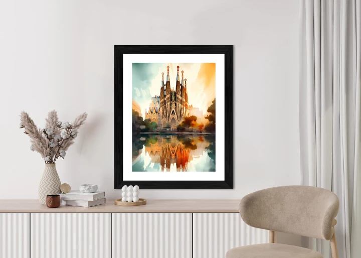 Plakat Kościół Sagrada Familia Malowany Akwarelą