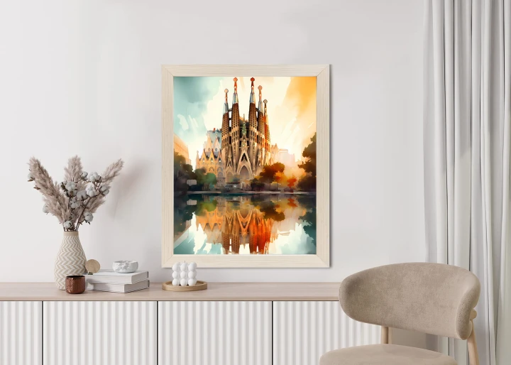 Plakat Kościół Sagrada Familia Malowany Akwarelą