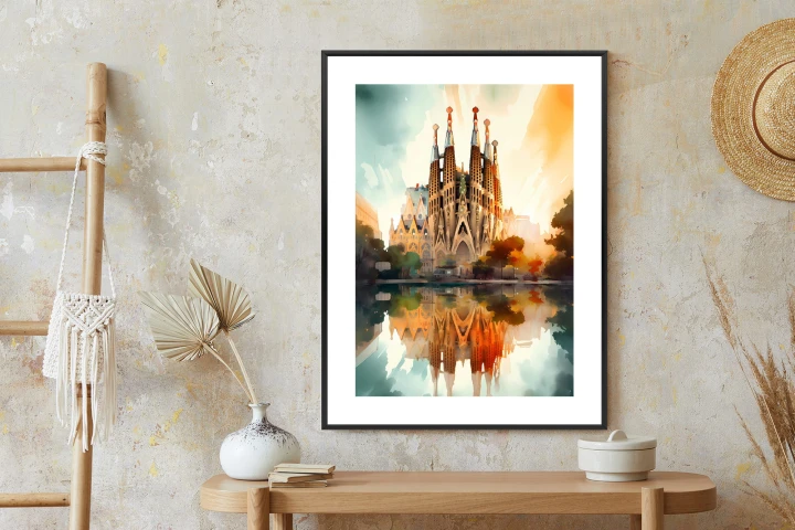 Plakat Kościół Sagrada Familia Malowany Akwarelą