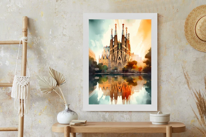 Plakat Kościół Sagrada Familia Malowany Akwarelą