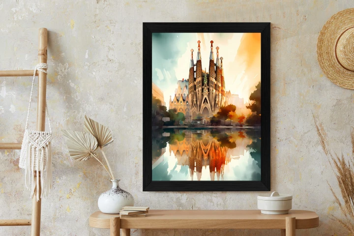 Plakat Kościół Sagrada Familia Malowany Akwarelą
