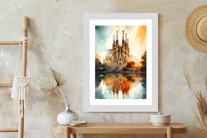 Plakat Kościół Sagrada Familia Malowany Akwarelą