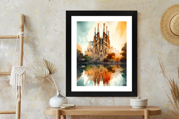 Plakat Kościół Sagrada Familia Malowany Akwarelą