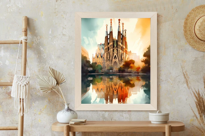 Plakat Kościół Sagrada Familia Malowany Akwarelą