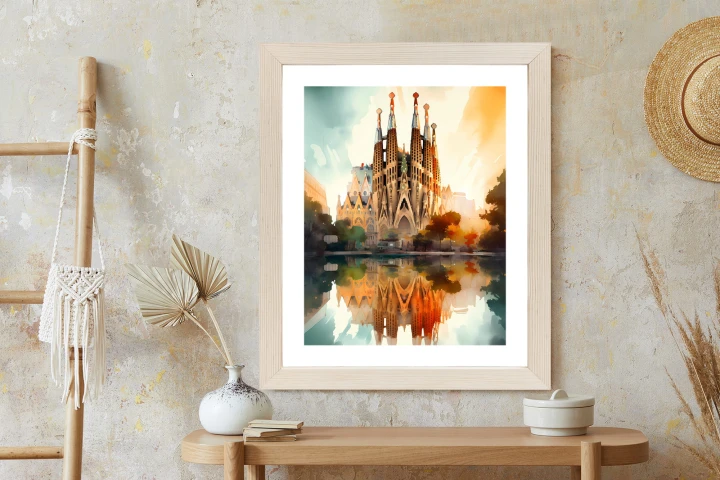 Plakat Kościół Sagrada Familia Malowany Akwarelą