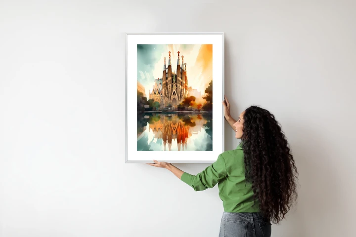 Plakat Kościół Sagrada Familia Malowany Akwarelą