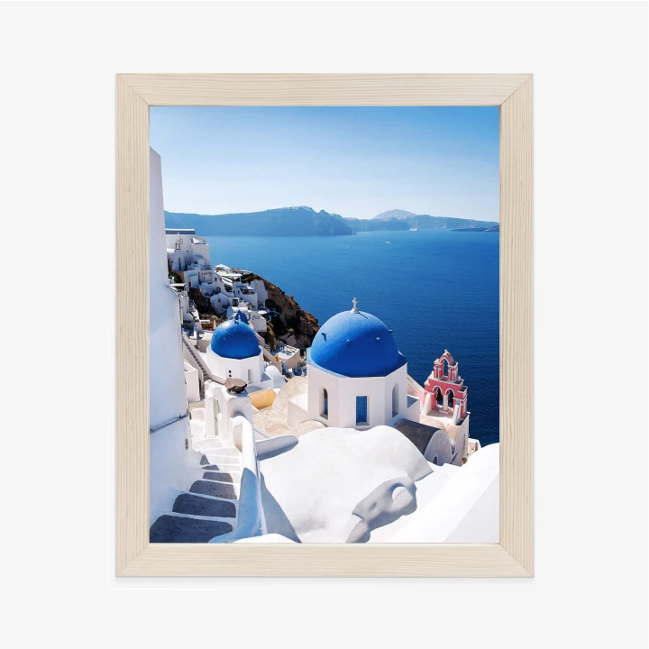 Plakat Tradycyjna Biała Architektura I Greckie Cerkwie Z Niebieskimi Kopułami