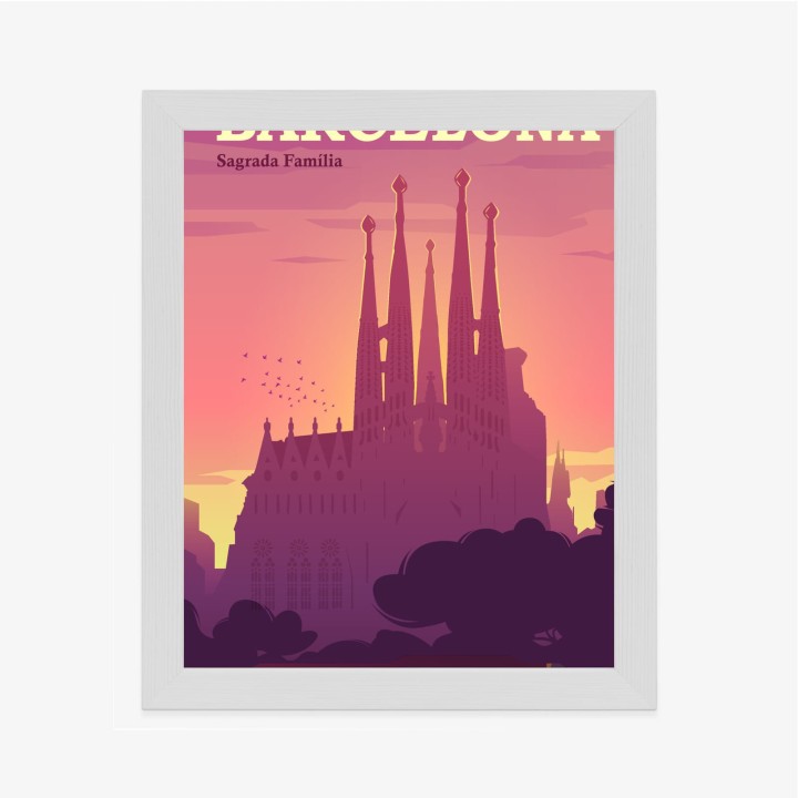 Plakat Barcelona Sagrada Familia Różowa Ilustracja O Zachodzie Słońca