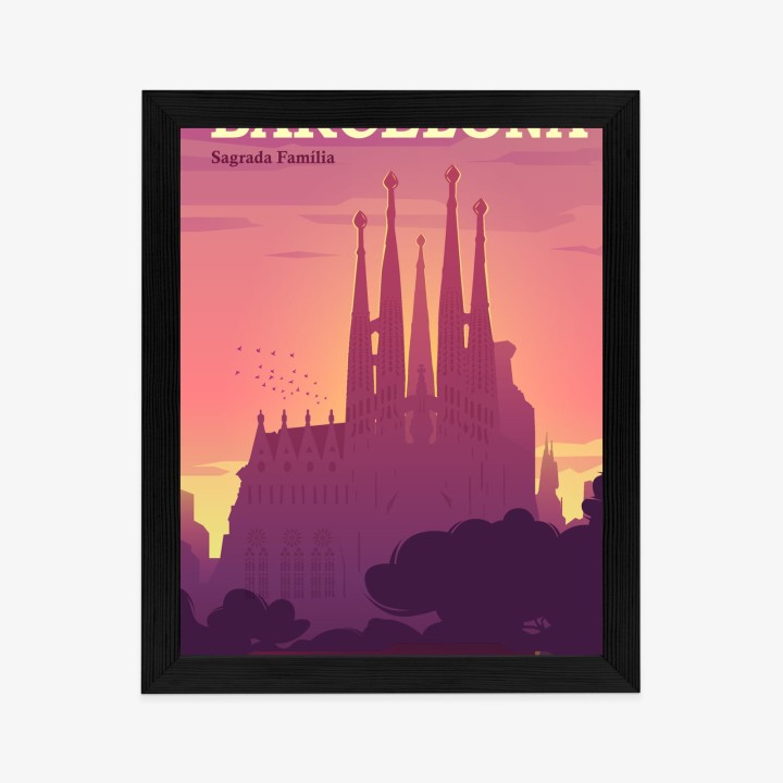 Plakat Barcelona Sagrada Familia Różowa Ilustracja O Zachodzie Słońca
