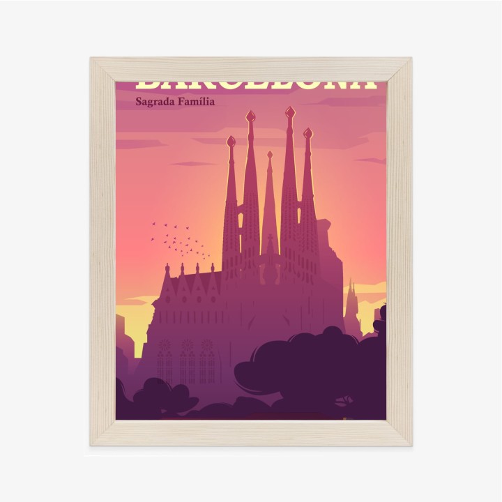 Plakat Barcelona Sagrada Familia Różowa Ilustracja O Zachodzie Słońca
