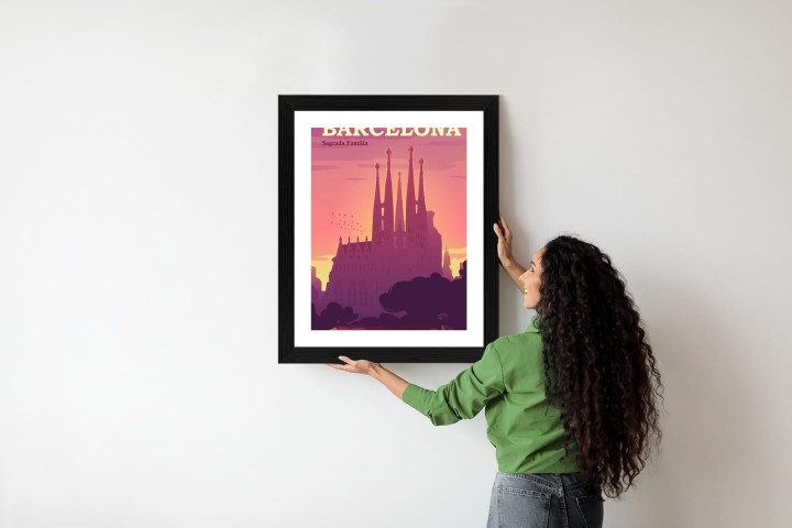 Plakat Barcelona Sagrada Familia Różowa Ilustracja O Zachodzie Słońca