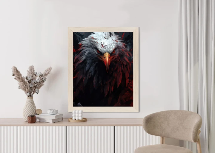 Plakat Orzeł Z Czerwonymi I Czarnymi Piórami Z Groźnym Spojrzeniem