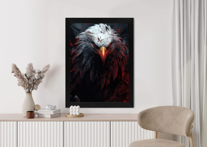 Plakat Orzeł Z Czerwonymi I Czarnymi Piórami Z Groźnym Spojrzeniem