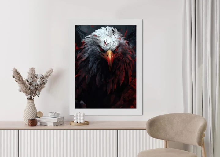 Plakat Orzeł Z Czerwonymi I Czarnymi Piórami Z Groźnym Spojrzeniem