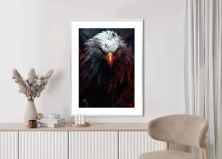 Plakat Orzeł Z Czerwonymi I Czarnymi Piórami Z Groźnym Spojrzeniem