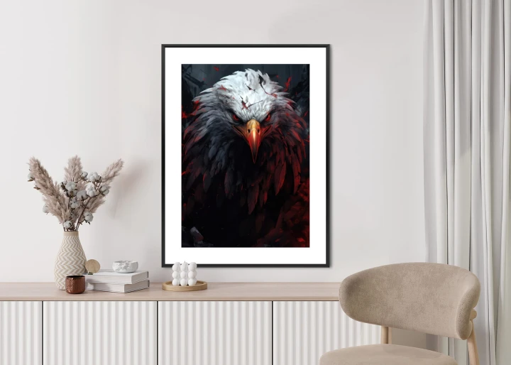 Plakat Orzeł Z Czerwonymi I Czarnymi Piórami Z Groźnym Spojrzeniem