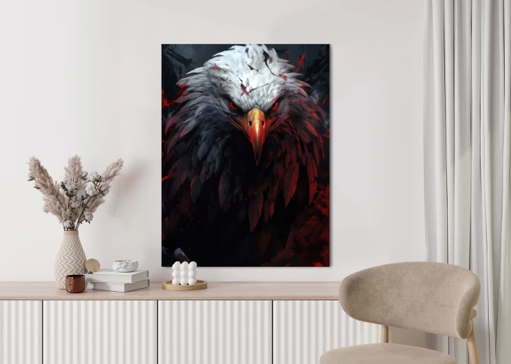 Plakat Orzeł Z Czerwonymi I Czarnymi Piórami Z Groźnym Spojrzeniem