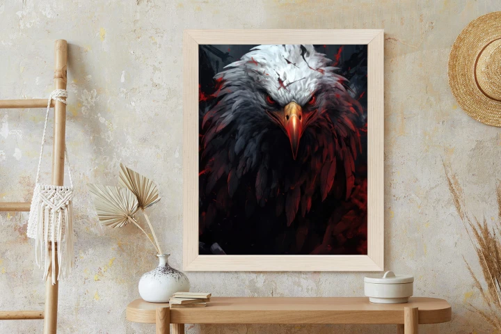 Plakat Orzeł Z Czerwonymi I Czarnymi Piórami Z Groźnym Spojrzeniem
