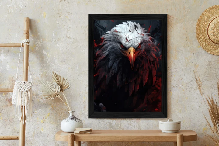 Plakat Orzeł Z Czerwonymi I Czarnymi Piórami Z Groźnym Spojrzeniem