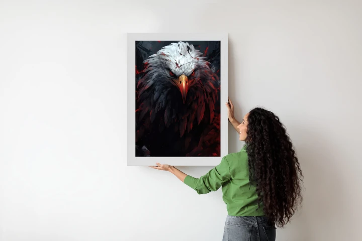 Plakat Orzeł Z Czerwonymi I Czarnymi Piórami Z Groźnym Spojrzeniem