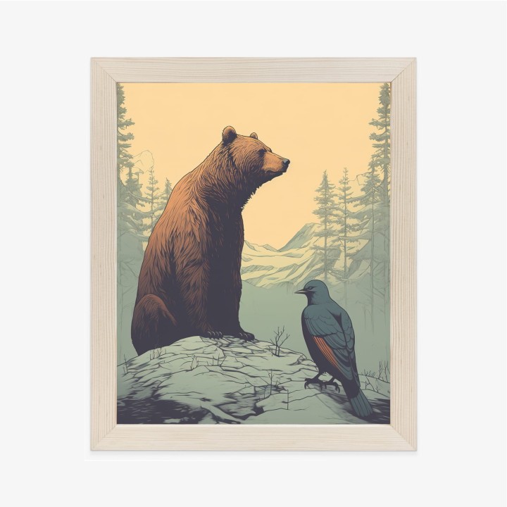 Plakat Niedźwiedź Brunatny Na Tle Śnieżnych Wzgórz