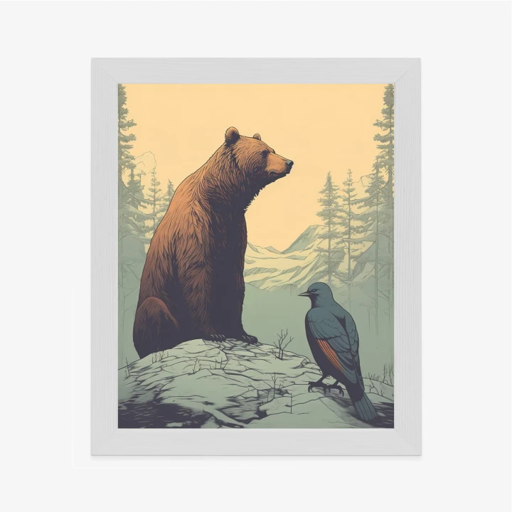 Plakat Niedźwiedź Brunatny Na Tle Śnieżnych Wzgórz