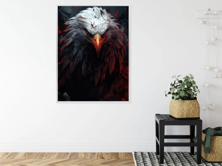 Plakat Orzeł Z Czerwonymi I Czarnymi Piórami Z Groźnym Spojrzeniem